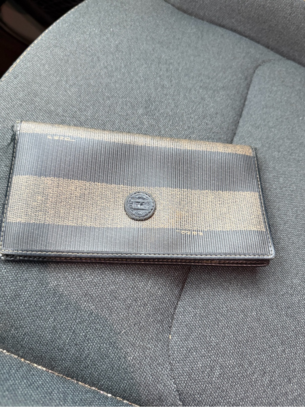 Fendi Black and Tan Striped Long Wallet
